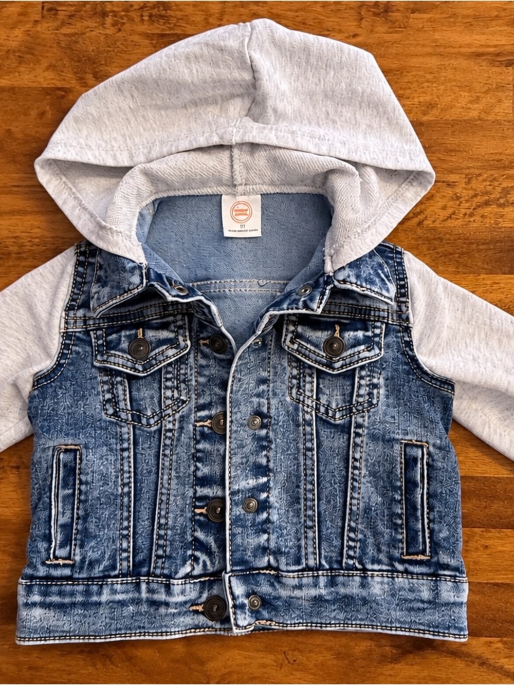 wonder nation Blue Denim Jacket with Light Gray Hooded Sleeves